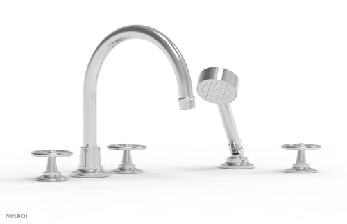Phylrich WORKS Deck Tub Set with Hand Shower - High Spout Cross Handles 220-48