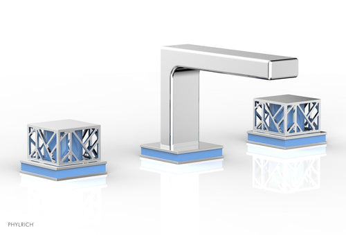 Phylrich JOLIE Widespread Faucet - Square Handles with "Light Blue" Accents 222-02