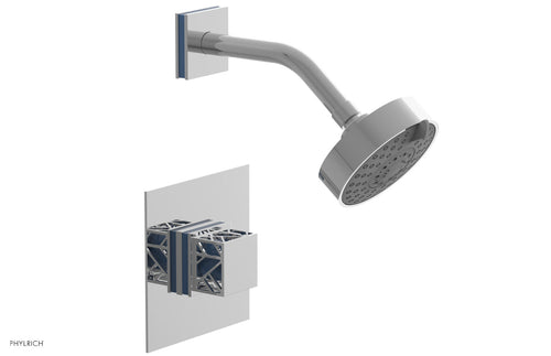 Phylrich JOLIE Pressure Balance Shower Set - Square Handle with "Light Blue" Accents 222-22