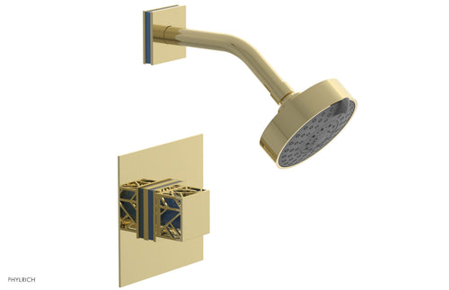 Phylrich JOLIE Pressure Balance Shower Set - Square Handle with "Light Blue" Accents 222-22