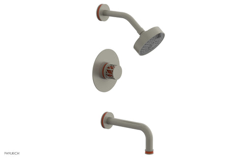 Phylrich JOLIE Pressure Balance Tub and Shower Set - Round Handle wth "Orange" Accents 222-26