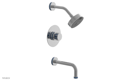 Phylrich JOLIE Pressure Balance Tub and Shower Set - Round Handle wth "Light Blue" Accents 222-26
