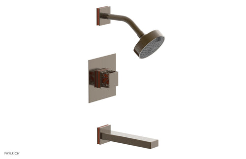 Phylrich JOLIE Pressure Balance Tub and Shower Set - Square Handle wth "Orange" Accents 222-27