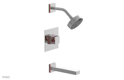 Phylrich JOLIE Pressure Balance Tub and Shower Set - Square Handle wth "Orange" Accents 222-27