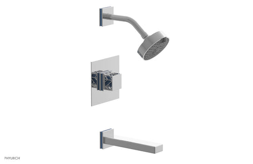 Phylrich JOLIE Pressure Balance Tub and Shower Set - Square Handle wth "Light Blue" Accents 222-27