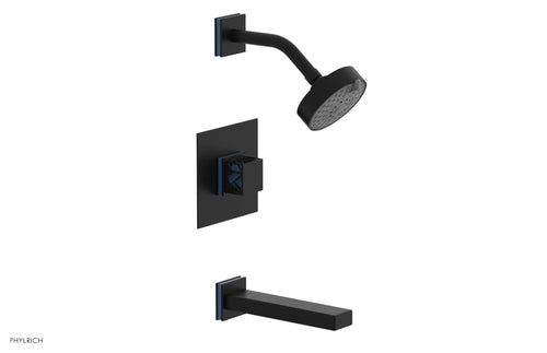 Phylrich JOLIE Pressure Balance Tub and Shower Set - Square Handle wth "Light Blue" Accents 222-27