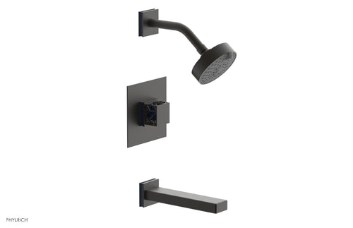 Phylrich JOLIE Pressure Balance Tub and Shower Set - Square Handle wth "Navy Blue" Accents 222-27