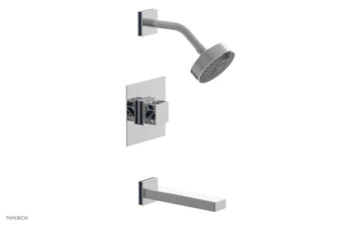 Phylrich JOLIE Pressure Balance Tub and Shower Set - Square Handle wth "Navy Blue" Accents 222-27