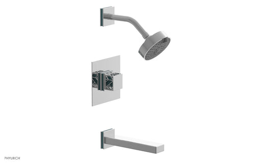 Phylrich JOLIE Pressure Balance Tub and Shower Set - Square Handle wth "Turquoise" Accents 222-27