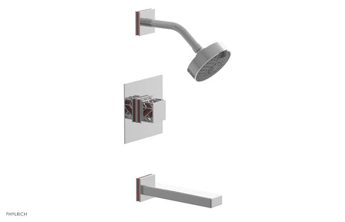 Phylrich JOLIE Pressure Balance Tub and Shower Set - Square Handle wth "Pink" Accents 222-27