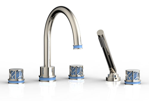 Phylrich JOLIE Deck Tub Set with Hand Shower - Round Handles with "Light Blue" Accents 222-48