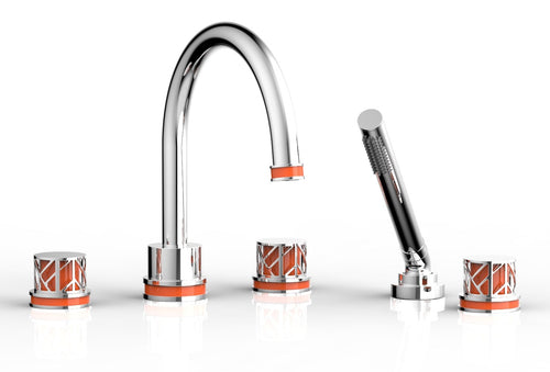 Phylrich JOLIE Deck Tub Set with Hand Shower - Round Handles with "Orange" Accents 222-48