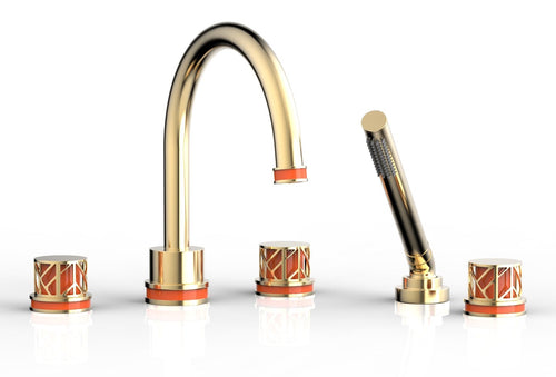 Phylrich JOLIE Deck Tub Set with Hand Shower - Round Handles with "Orange" Accents 222-48