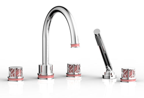 Phylrich JOLIE Deck Tub Set with Hand Shower - Round Handles with "Pink" Accents 222-48