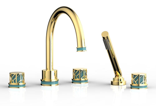 Phylrich JOLIE Deck Tub Set with Hand Shower - Round Handles with "Turquoise" Accents 222-48