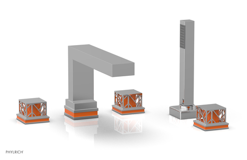 Phylrich JOLIE Deck Tub Set with Hand Shower - Square Handles with "Orange" Accents 222-49