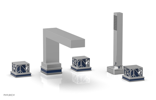Phylrich JOLIE Deck Tub Set with Hand Shower - Square Handles with "Navy Blue" Accents 222-49