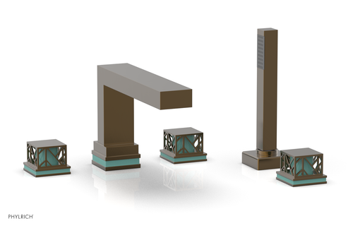 Phylrich JOLIE Deck Tub Set with Hand Shower - Square Handles with "Turquoise" Accents 222-49