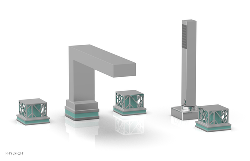 Phylrich JOLIE Deck Tub Set with Hand Shower - Square Handles with "Turquoise" Accents 222-49