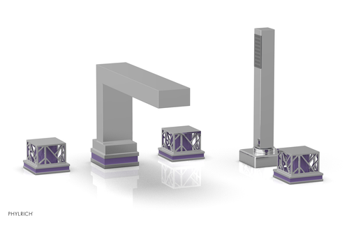 Phylrich JOLIE Deck Tub Set with Hand Shower - Square Handles with "Purple" Accents 222-49