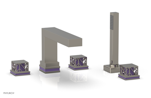 Phylrich JOLIE Deck Tub Set with Hand Shower - Square Handles with "Purple" Accents 222-49