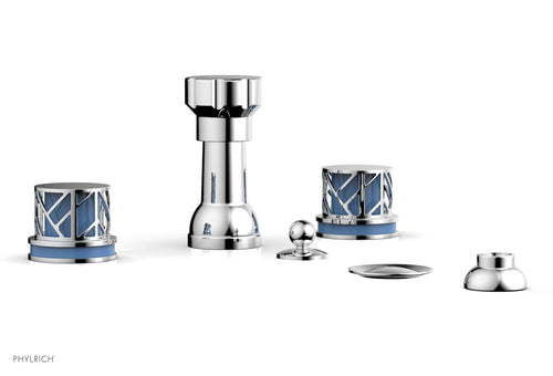 Phylrich JOLIE Four Hole Bidet Set - Round Handles with "Light Blue Accents" 222-60