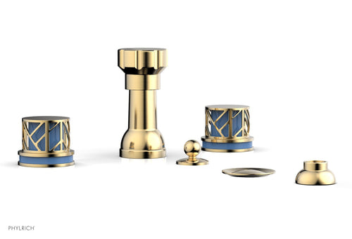 Phylrich JOLIE Four Hole Bidet Set - Round Handles with "Light Blue Accents" 222-60