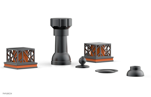Phylrich JOLIE Four Hole Bidet Set - Square Handles with "Orange Accents" 222-61