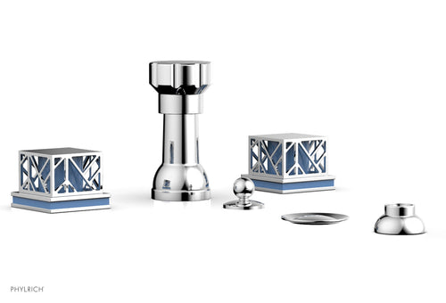 Phylrich JOLIE Four Hole Bidet Set - Square Handles with "Light Blue Accents" 222-61