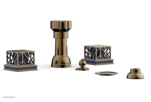 Phylrich JOLIE Four Hole Bidet Set - Square Handles with "Navy Blue Accents" 222-61