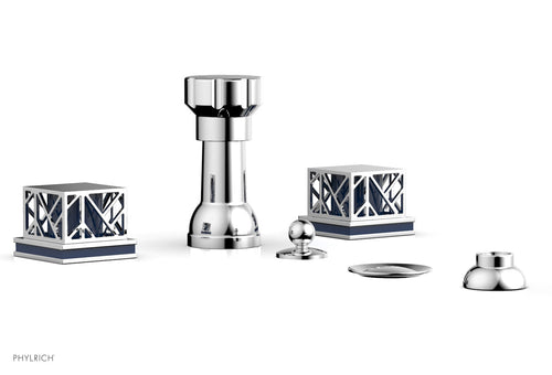 Phylrich JOLIE Four Hole Bidet Set - Square Handles with "Navy Blue Accents" 222-61