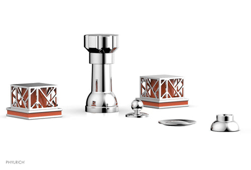 Phylrich JOLIE Four Hole Bidet Set - Square Handles with "Orange Accents" 222-61