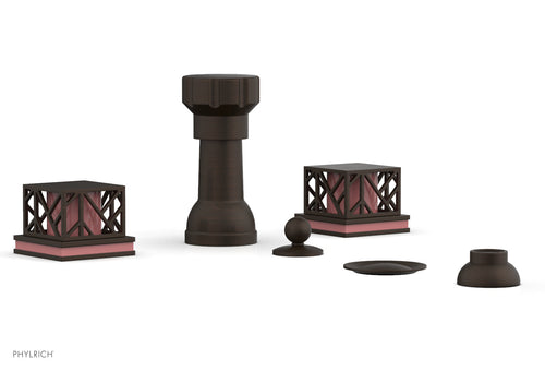 Phylrich JOLIE Four Hole Bidet Set - Square Handles with "Pink Accents" 222-61