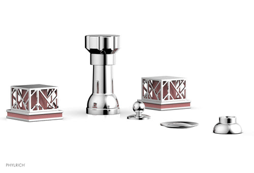 Phylrich JOLIE Four Hole Bidet Set - Square Handles with "Pink Accents" 222-61