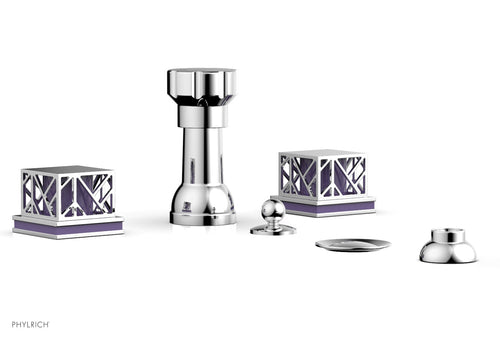 Phylrich JOLIE Four Hole Bidet Set - Square Handles with "Purple Accents" 222-61