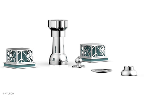 Phylrich JOLIE Four Hole Bidet Set - Square Handles with "Turquoise Accents" 222-61