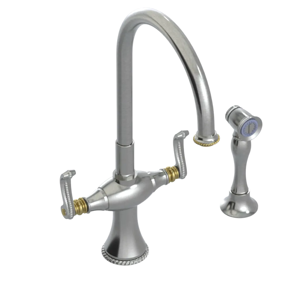 Rubinet Two Handle Single Hole Kitchen Set with Hand Spray Satin Nickel