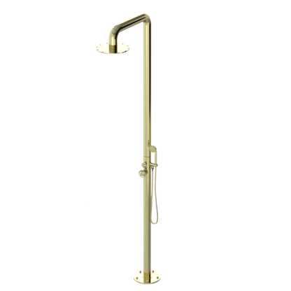 Rubinet Pressure Balance Outdoor Shower with Hand Held Shower & 10" Shower Head - 304 Stainless Steel Gold