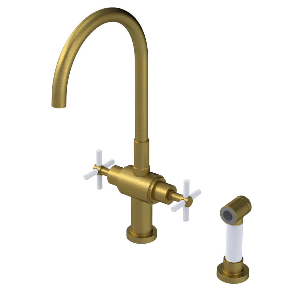 Rubinet Two Handle Single Hole Kitchen Set with LaSalle Spout with Hand Spray Antique Brass Matt