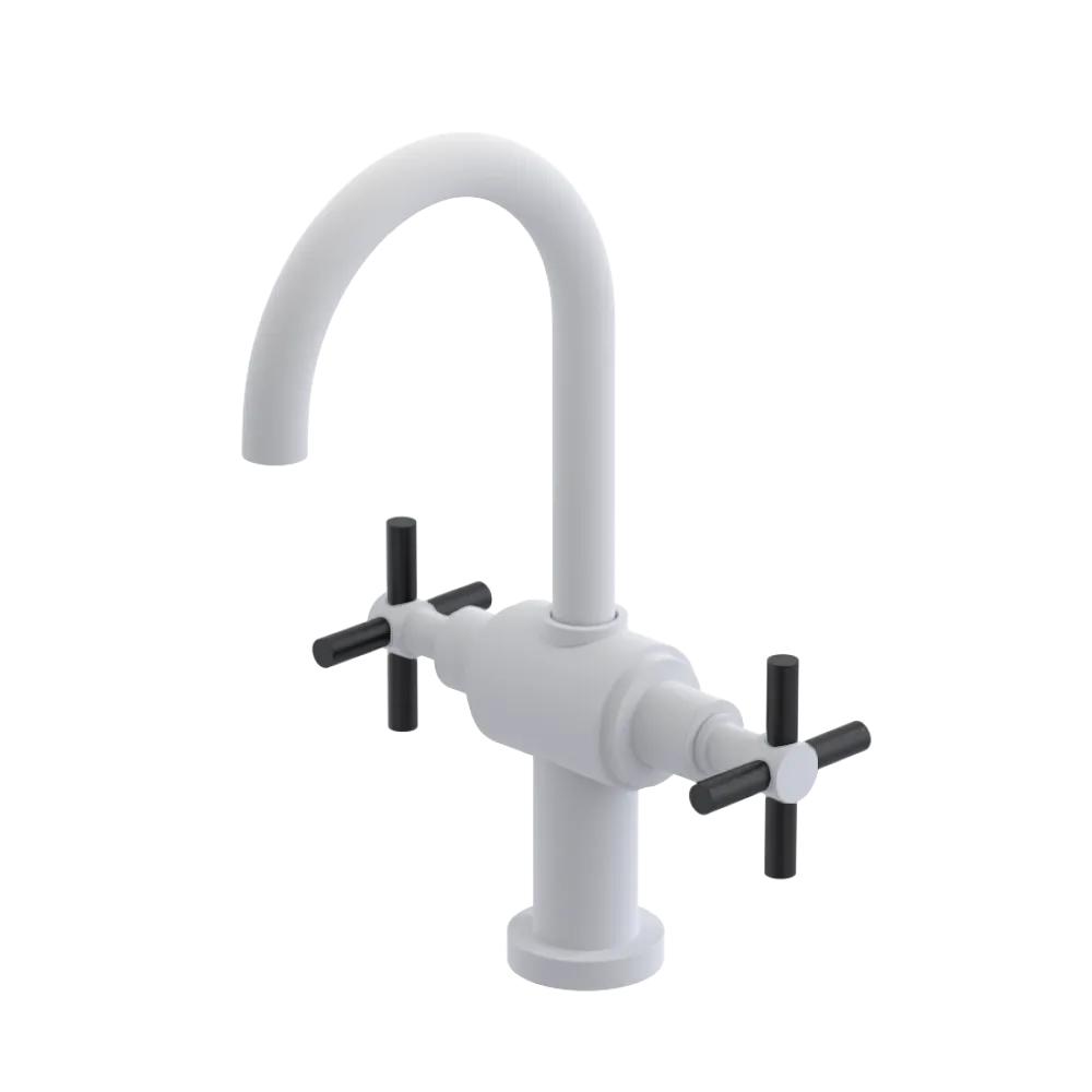 Rubinet Single Hole Dual Handle Lav. Set with LaSalle Spout (less drain) Matt White