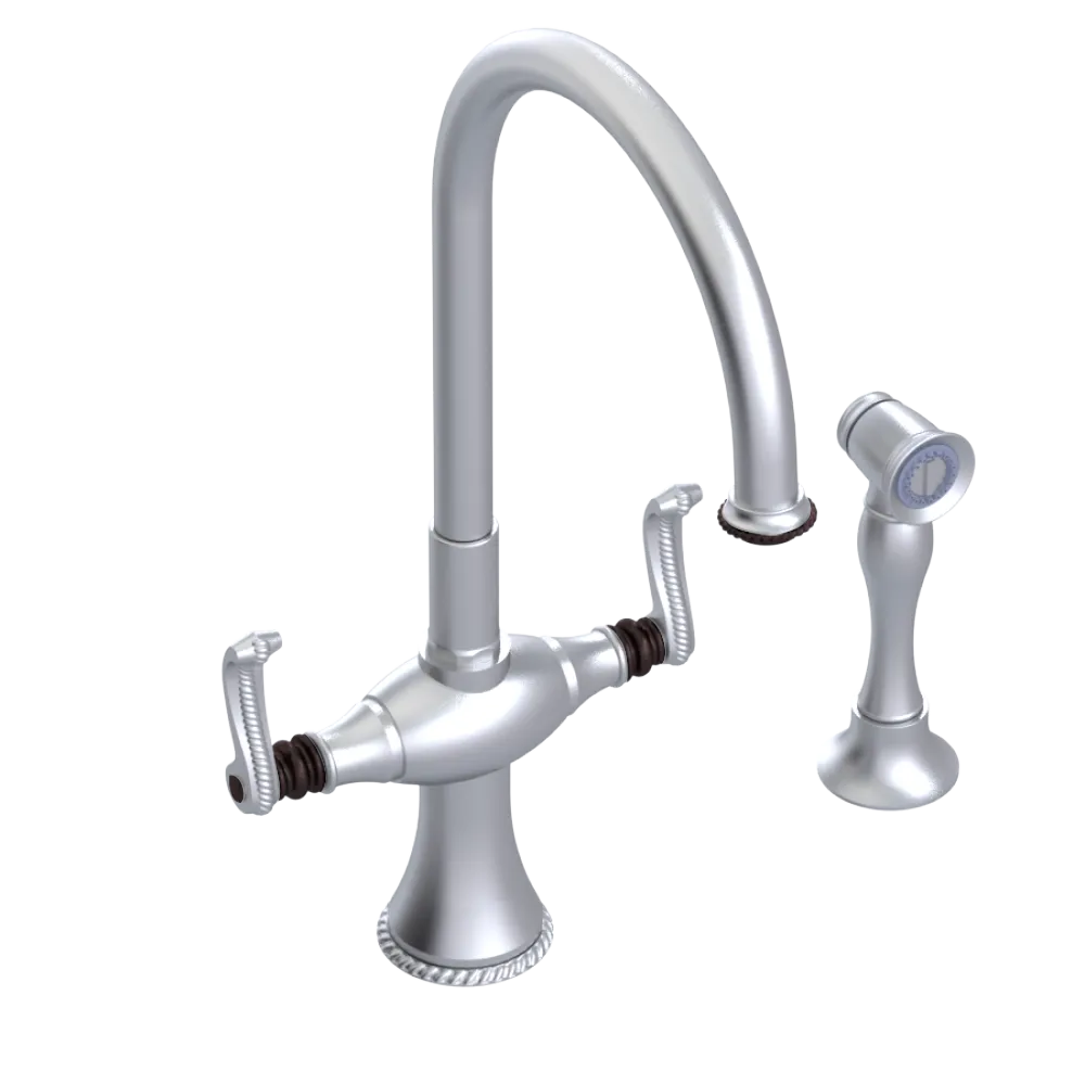 Rubinet Two Handle Single Hole Kitchen Set with Hand Spray Satin Chrome