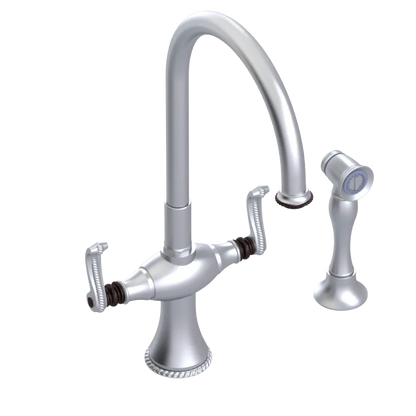 Rubinet Two Handle Single Hole Kitchen Set with Hand Spray Satin Chrome