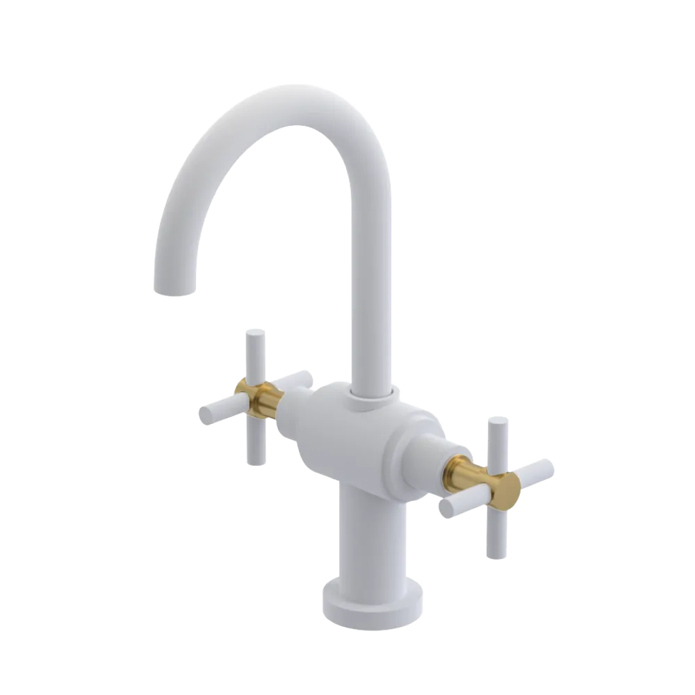 Rubinet Single Hole Dual Handle Lav. Set with LaSalle Spout (less drain) Matt White
