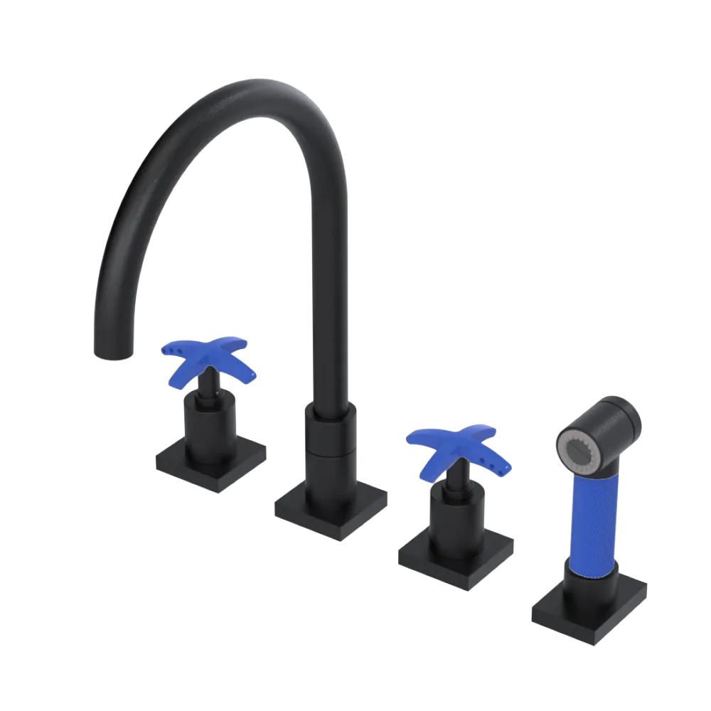 Rubinet Widespread Kitchen Set with Hand Spray Matt Black