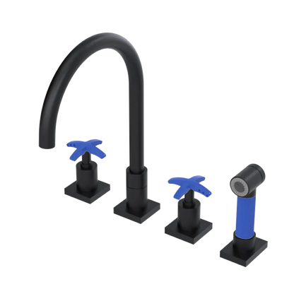 Rubinet Widespread Kitchen Set with Hand Spray Matt Black
