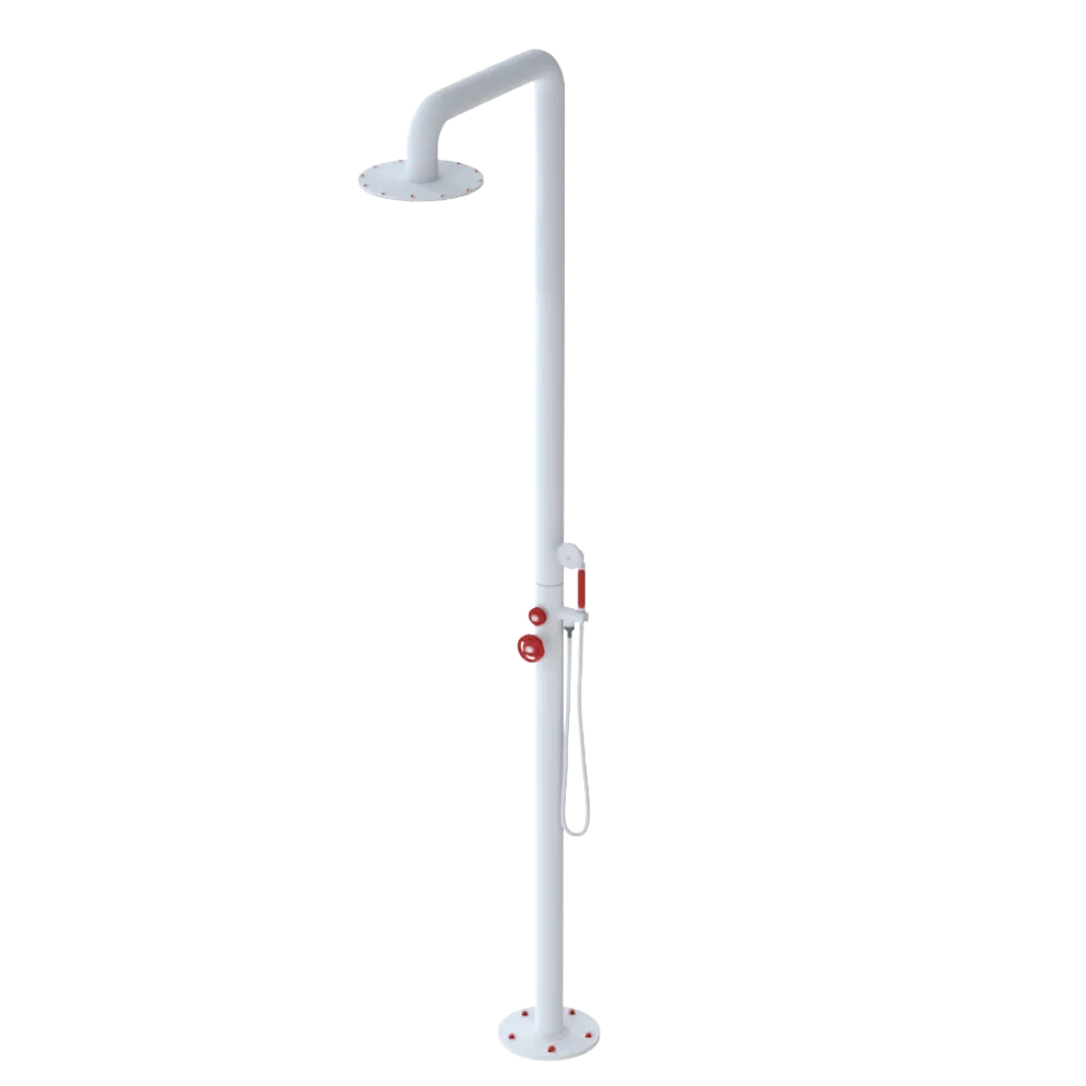 Rubinet Pressure Balance Outdoor Shower with Hand Held Shower & 10" Shower Head - 304 Stainless Steel Matt White