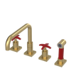 Rubinet Widespread Kitchen Set with Genesis Spout with Hand Spray Satin Brass