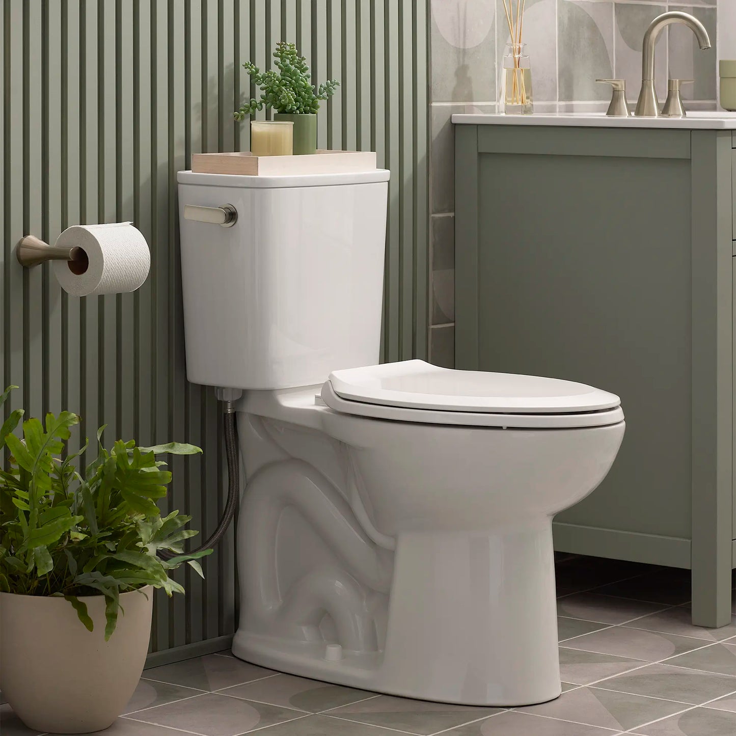 American Standard Aspirations EcoStrength Two-Piece 0.80 gpf/3.0 Lpf Chair Height Elongated Toilet Less Seat