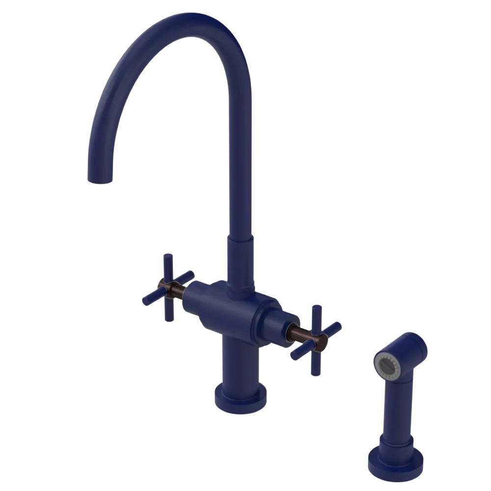 Rubinet Two Handle Single Hole Kitchen Set with LaSalle Spout with Hand Spray Midnight Blue