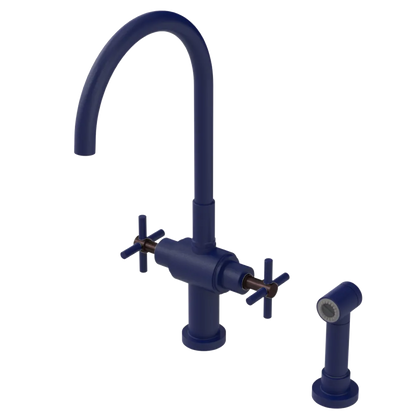 Rubinet Two Handle Single Hole Kitchen Set with LaSalle Spout with Hand Spray Midnight Blue